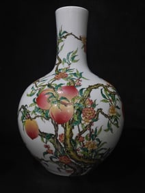 A Exquisite Famille-Rose Bats and Peach Pattern Vase