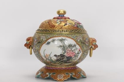 A Exquisite Enamel Flower and Bird Pattern Censer