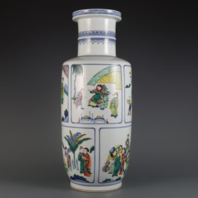 A Exquisite Blue and White Wucai Character and Story Pattern Vase