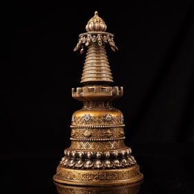 A Exquisite Bronze Painted Gold Pagoda
