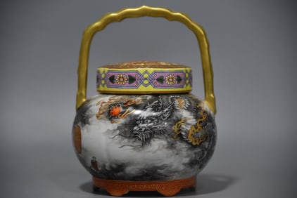 A Exquisite Ink Color Gilt Dragon Pattern Censer