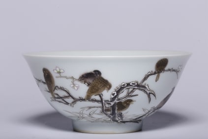 A Rare Enamel Flower and Bird Pattern Cup