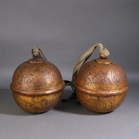 A pair of Exquisite Gilt Bronze Flower Pattern Handheld Ornament