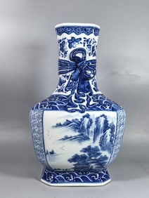 A Exquisite Blue and White Landscape Pattern Vase