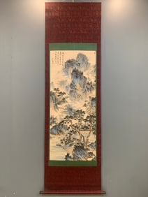 A Chinese Vertical Scroll Ink Painting of Landscape on Paper