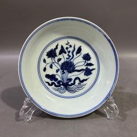 A Exquisite Blue and White Lotus Pattern Plate