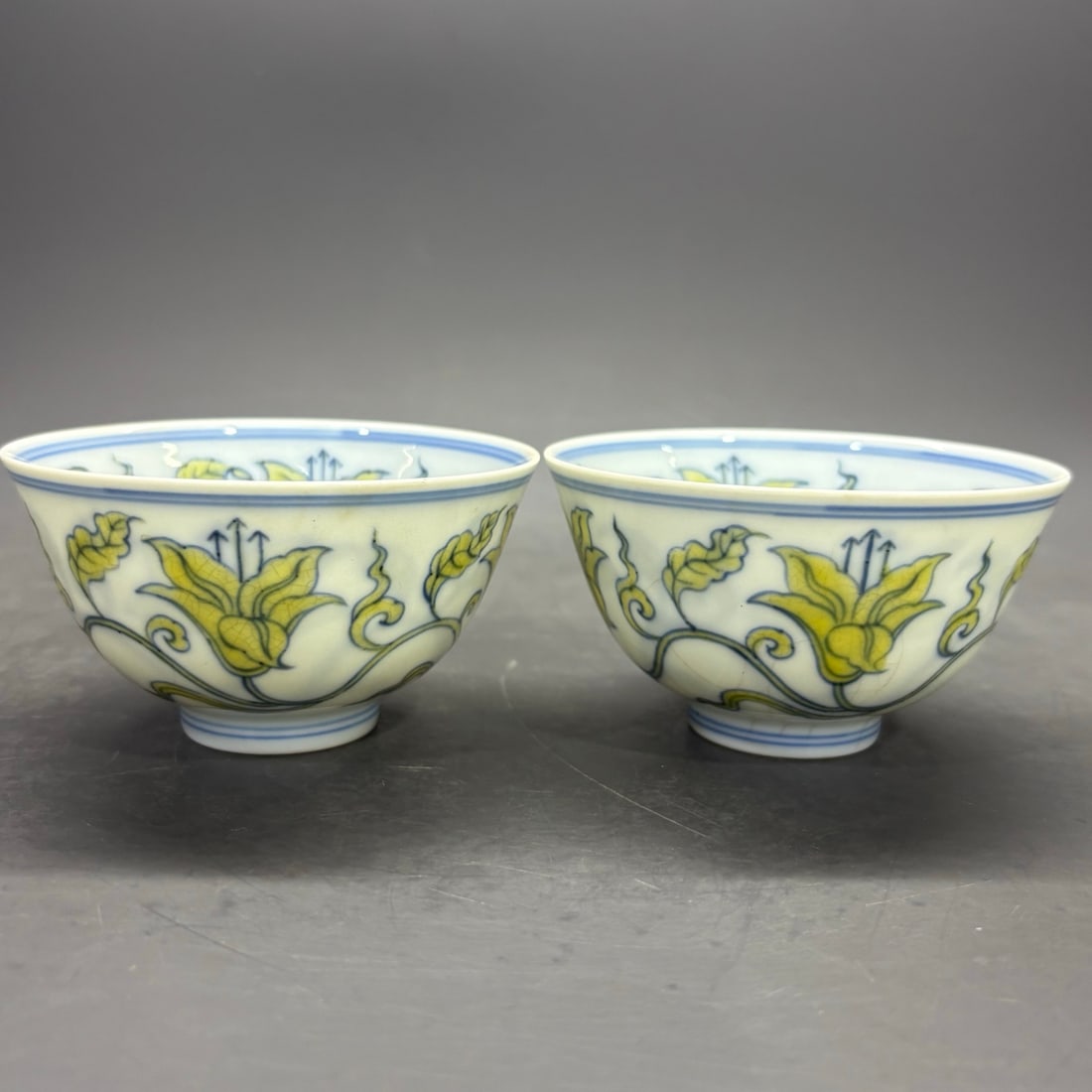 A pair of Rare Yellow Glazed Lotus Flower Pattern Cup (1 of 9)