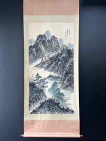 A Chinese Vertical Scroll Ink Landscape Painting on Paper
