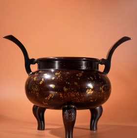 A Exquisite Red Copper Sprinkled Gold Double-Ear Censer