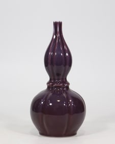 A Exquisite Aubergine Glaze Gourd-Shaped Vase