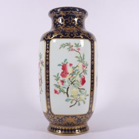 A Exquisite Famille-Rose Ji Blue Glaze Painted Gold Pomegranate Pattern Vase