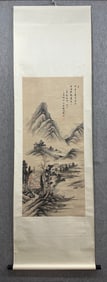 A Chinese Vertical Scroll Ink Painting of Landscape on Paper