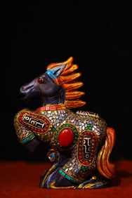 A Exquisite Meteorite Cloisonne Inlaid Gems Dzi bead Horse Ornament