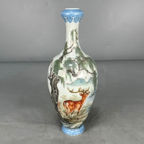 A Exquisite Famille-Rose Pine and Deer Pattern Vase