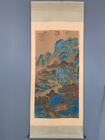 A Chinese Vertical Scroll Ink Painting of Landscape on Paper