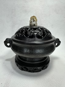 A Rare Silver Wire Inlaid Elephant-Ear Incense Censer