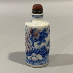 A Exquisite Blue and White Underglaze-Red Landscape Pattern Snuff Bottle