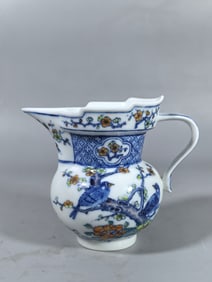 A Exquisite Blue and White Doucai Flower and Bird Pattern Ewer