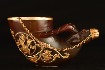 A Exquisite Agate Gold Wrapped Sheep Horn Cup