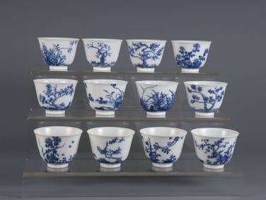 A Set of Exquisite Blue and White Flower Pattern Cup