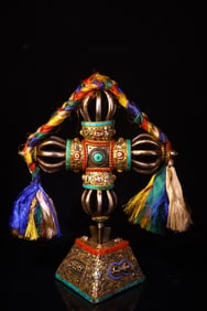 A Exquisite Thogchag Inlaid Dzi bead Gems Ornament