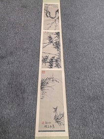 A Chinese Hand Scroll Ink Painting of Flowers on Paper