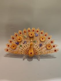 A Exquisite Filigree Gilt Bronze Peacock-Shaped Fan