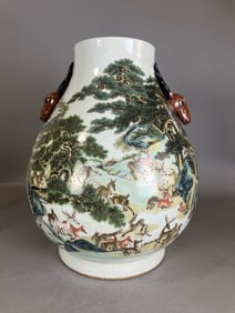 A Exquisite Famille-Rose Sika Deer Pattern Double-Ears Vase