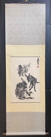 A Chinese Ink Painting of Donkey on Paper, Vertical Scroll