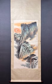 A Chinese Vertical Scroll Ink Painting of Landscape on Paper