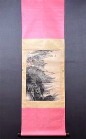 A Chinese Vertical Scroll Ink Painting of Landscape on Paper