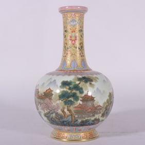A Exquisite Enamel Filigree Landscape Pattern Vase