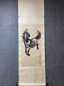 A Chinese Ink Painting of Horse on Paper, Vertical Scroll