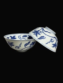 A pair of Exquisite Blue and White Flower Pattern Bowl
