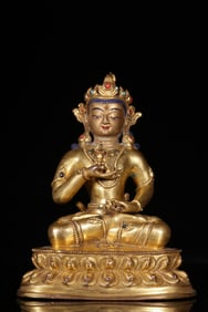 A Rare Gilt Bronze Inlaid Gems Statue of Vajrasattva