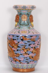 A Exquisite Enamel Dragon Pattern Double-Ears Vase