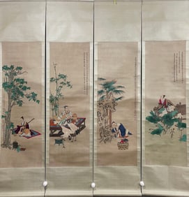 A Set of Chinese Hand Scroll Ink Painting of Figure on Silk