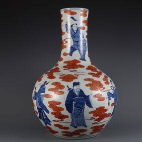 A Exquisite Blue and White Iron-Red Figures Pattern Vase