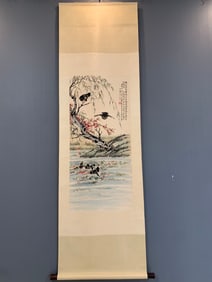 A Chinese Vertical Scroll Ink Painting of Flower and Bird on Paper