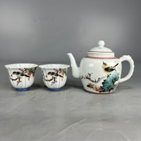 A Set of Exquisite Famille-Rose Flower and Bird Pattern Ewer
