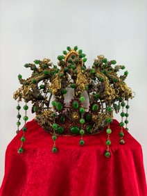 A Exquisite Gilt Bronze Inlaid Jadeite Dragon and Phoenix Crown