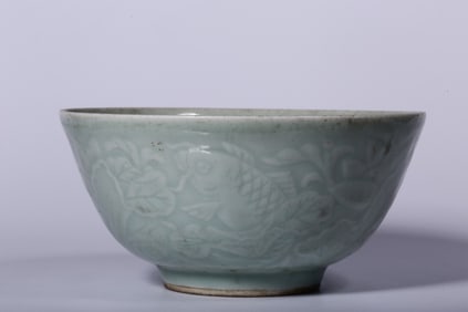 A Rare Celadon Glazed Fish Pattern Bowl