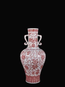 A Exquisite Underglaze-Red Lotus Pattern Double-Ears Vase