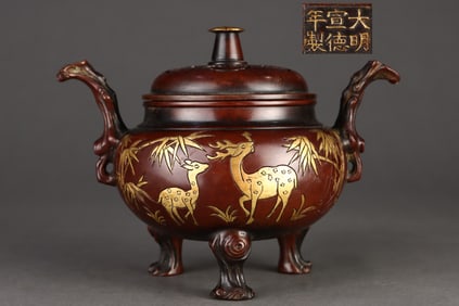 Gilt Red Copper Deer Pattern Censer