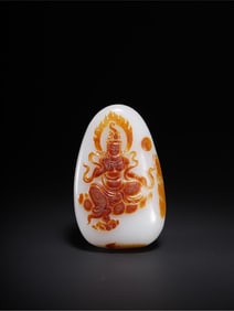 A Rare Hotan Jade Avalokitesvara Handheld Ornament