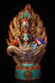 A Exquisite Thogchag Inlaid Dzi bead Gems Ornament