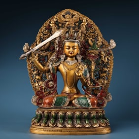 A Exquisite Bronze Painted Gold Bodhisattva Statue
