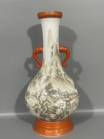 A Exquisite Ink Color Iron-Red Landscape Pattern Vase