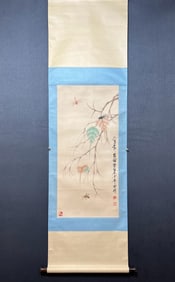 A Chinese Vertical Scroll Ink Painting of Grass and Insect on Paper
