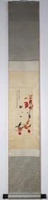 A Chinese Vertical Scroll Ink Painting of Flower and Bird on Silk